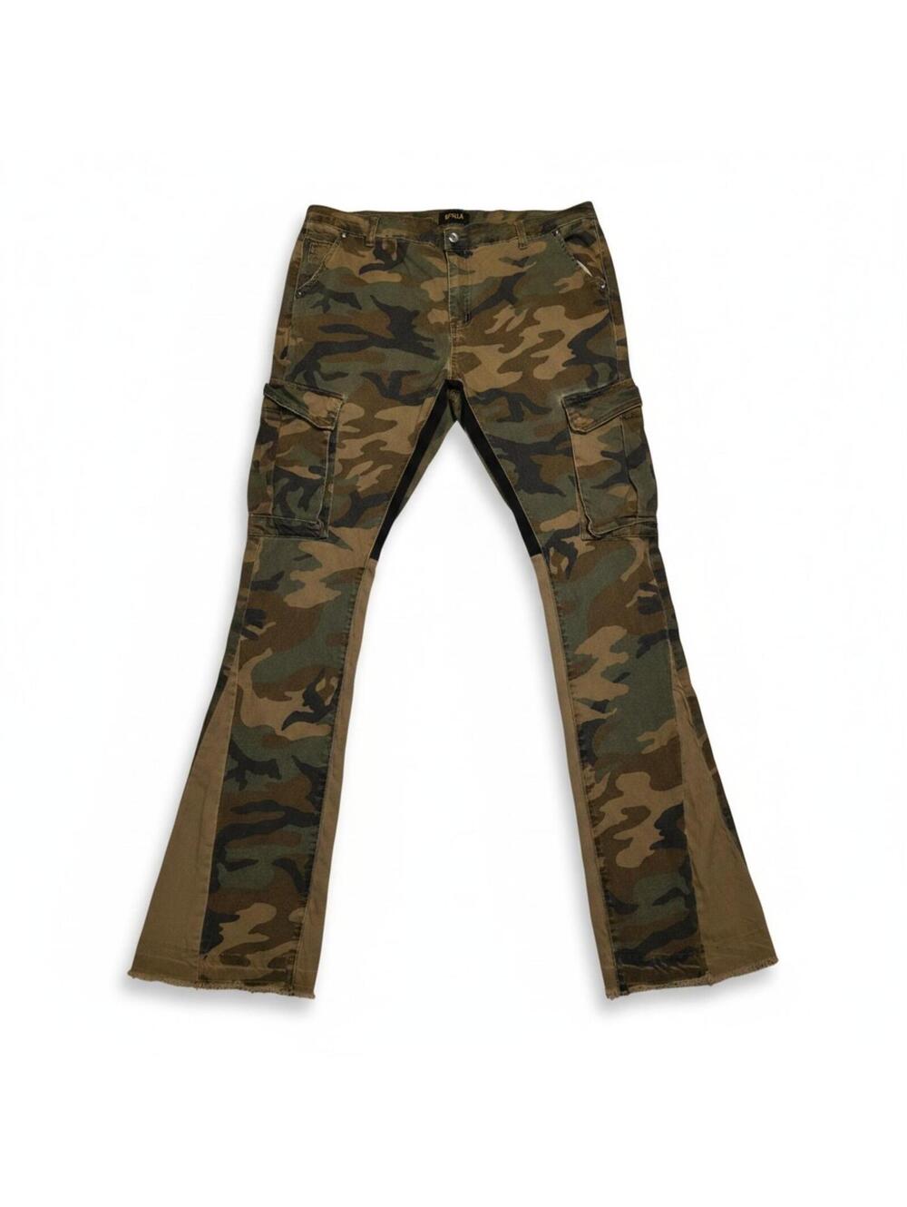 GFTD LA Men's Comando Camo Stacked Flare Cargo Jeans Camouflage Stretch Sz 40